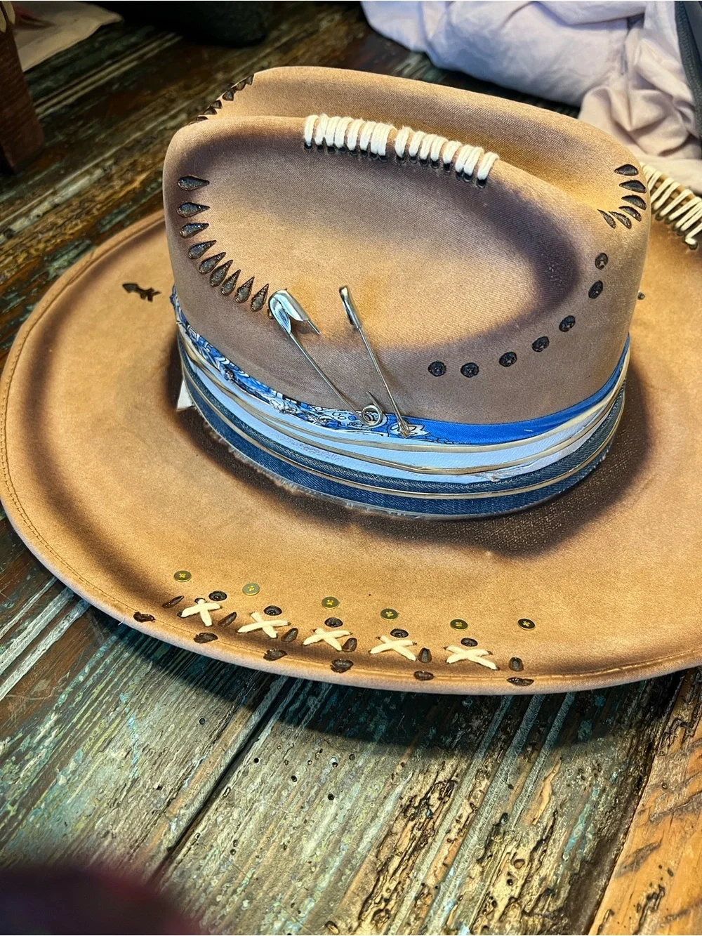 Western Brown Leather-Style Cowboy Hat with Feather Accent